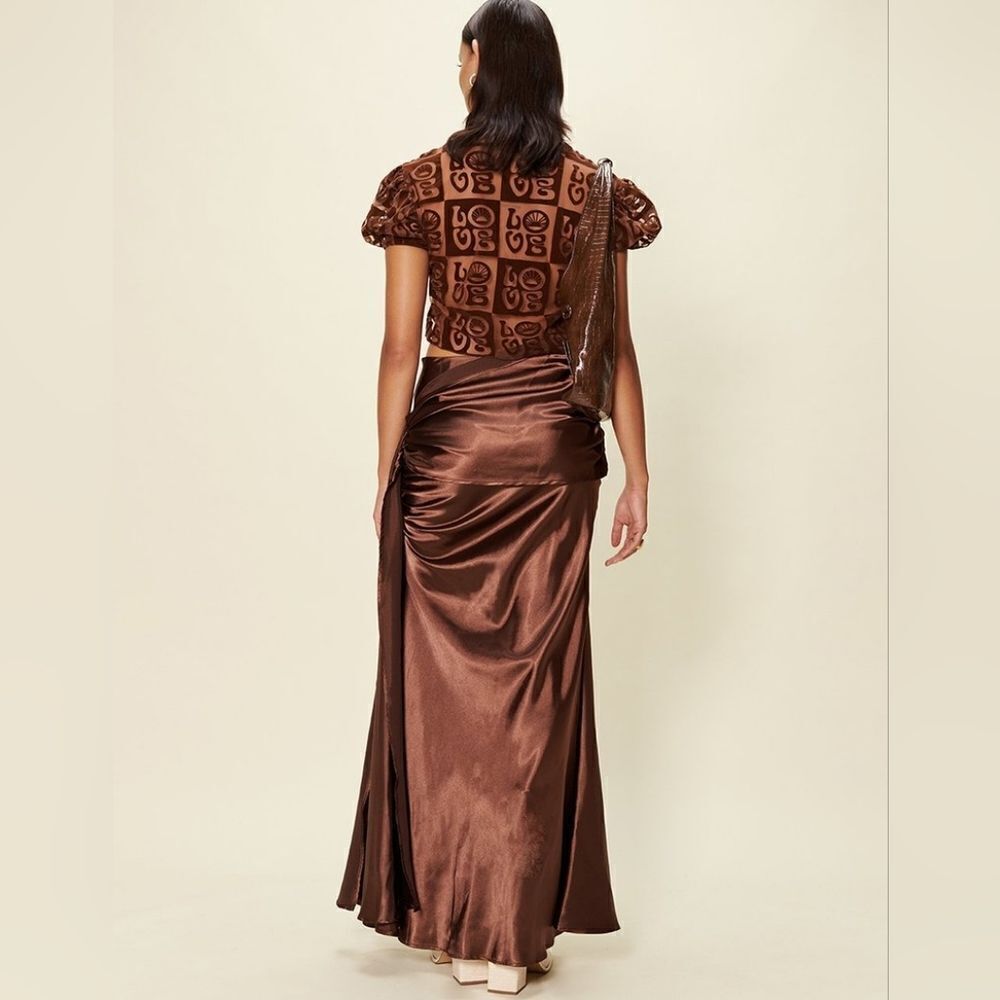 NWT House of Sunny CASA AMOR mocha brown velvet sheer TOP - Picture 8 of 10